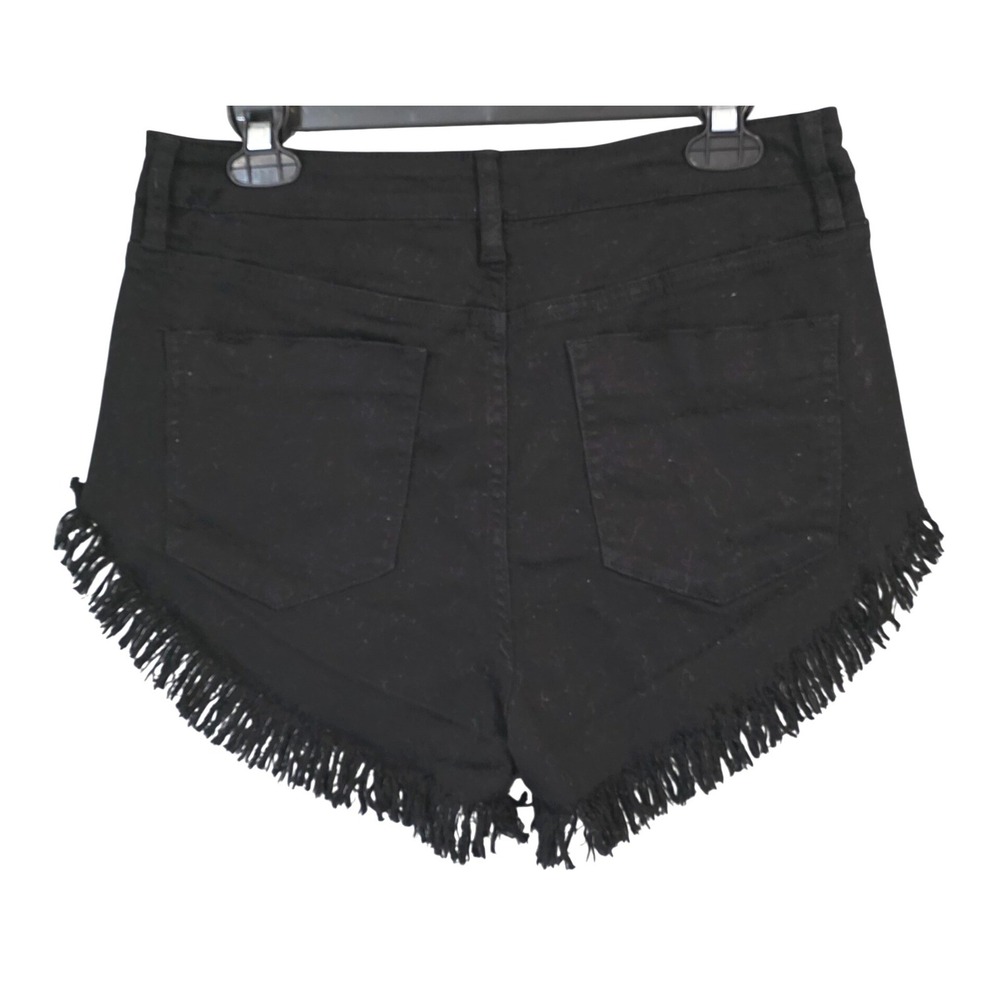Fashion Nova Denim Shorts Black Frayed Fringe Distressed High - Picture 3 of 10